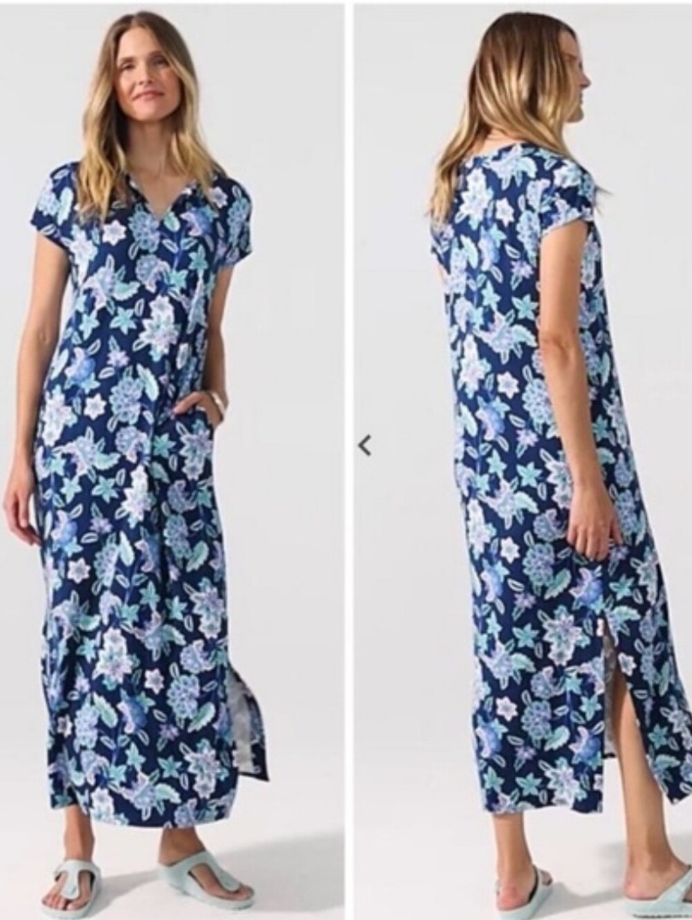 J. Jill Caftan Midi Dress Cap Sleeve Floral 4X Pockets